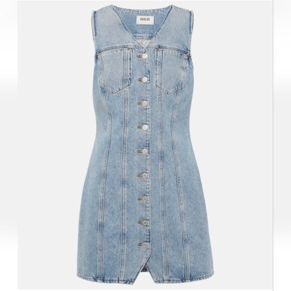 Agolde Revolve Trina Denim Mini Dress XS New Organic Cotton 90s Y2K City - Picture 4 of 11